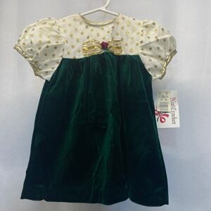 Nutcracker Baby Girls Green Velvet Gold Holiday Dress 24 Months Christmas‎ VTG
